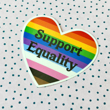Load image into Gallery viewer, Support Equality LGBTQIA+ Rainbow Heart Sticker