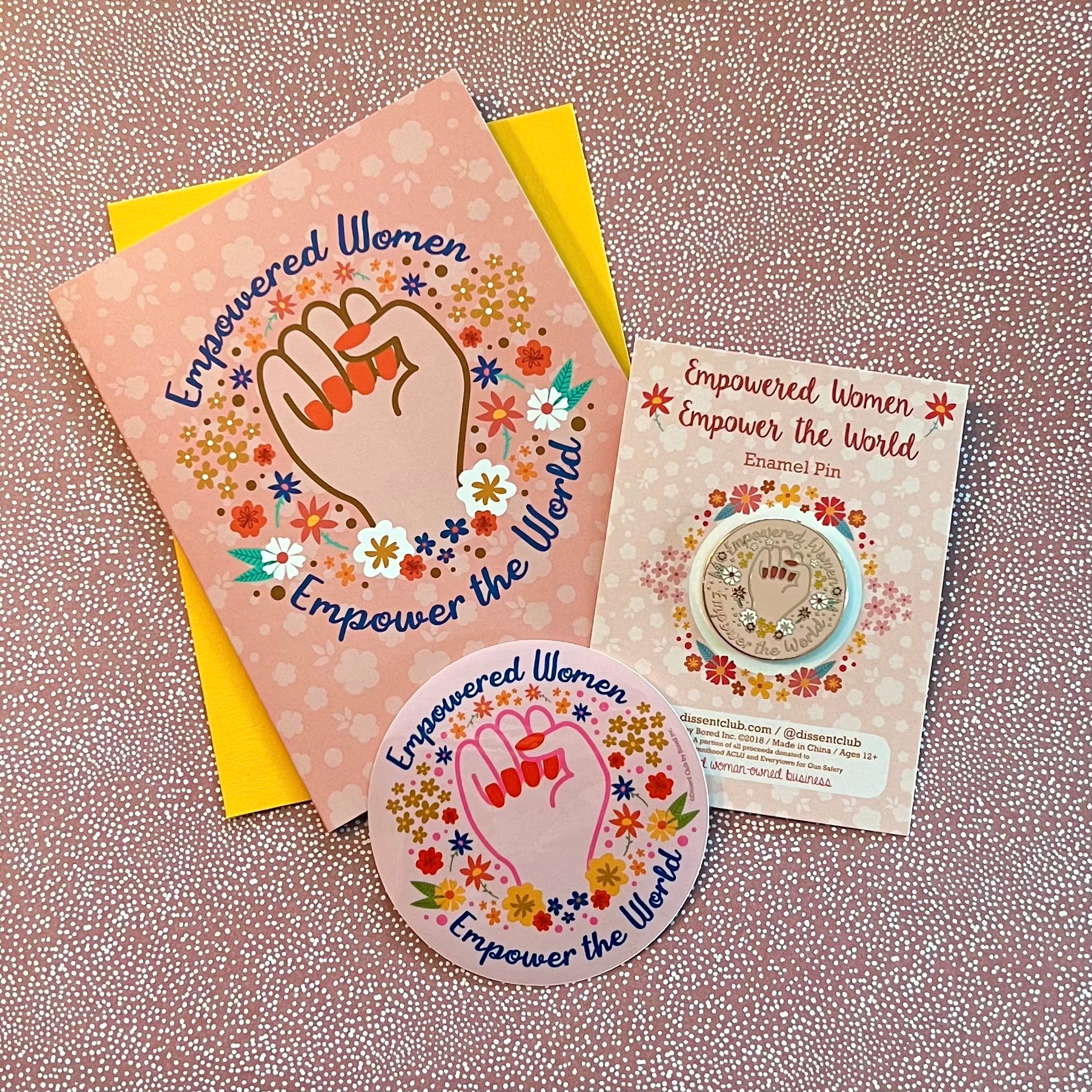 Empowered Women Empower the World Card, Enamel Pin & Sticker Gift